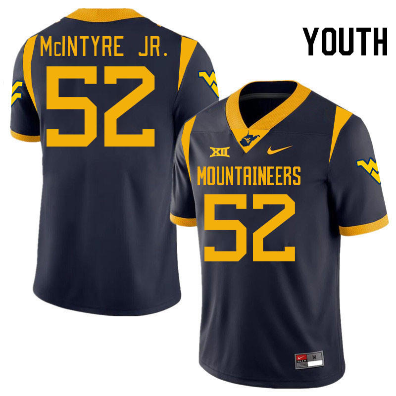 Youth #52 Corey McIntyre Jr. West Virginia Mountaineers College 2024 New Uniforms Football Jerseys S